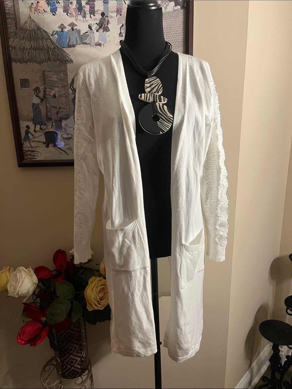 White Open-Front Women's Cardigan Sweater
